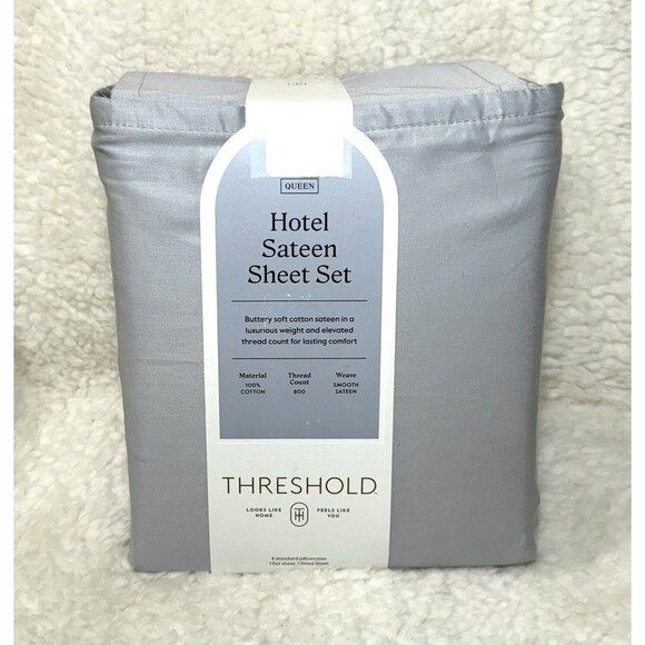 Queen 6pc 800 Thread Count Solid Sheet Set Light Gray - Threshold NEW - Picture 5 of 6